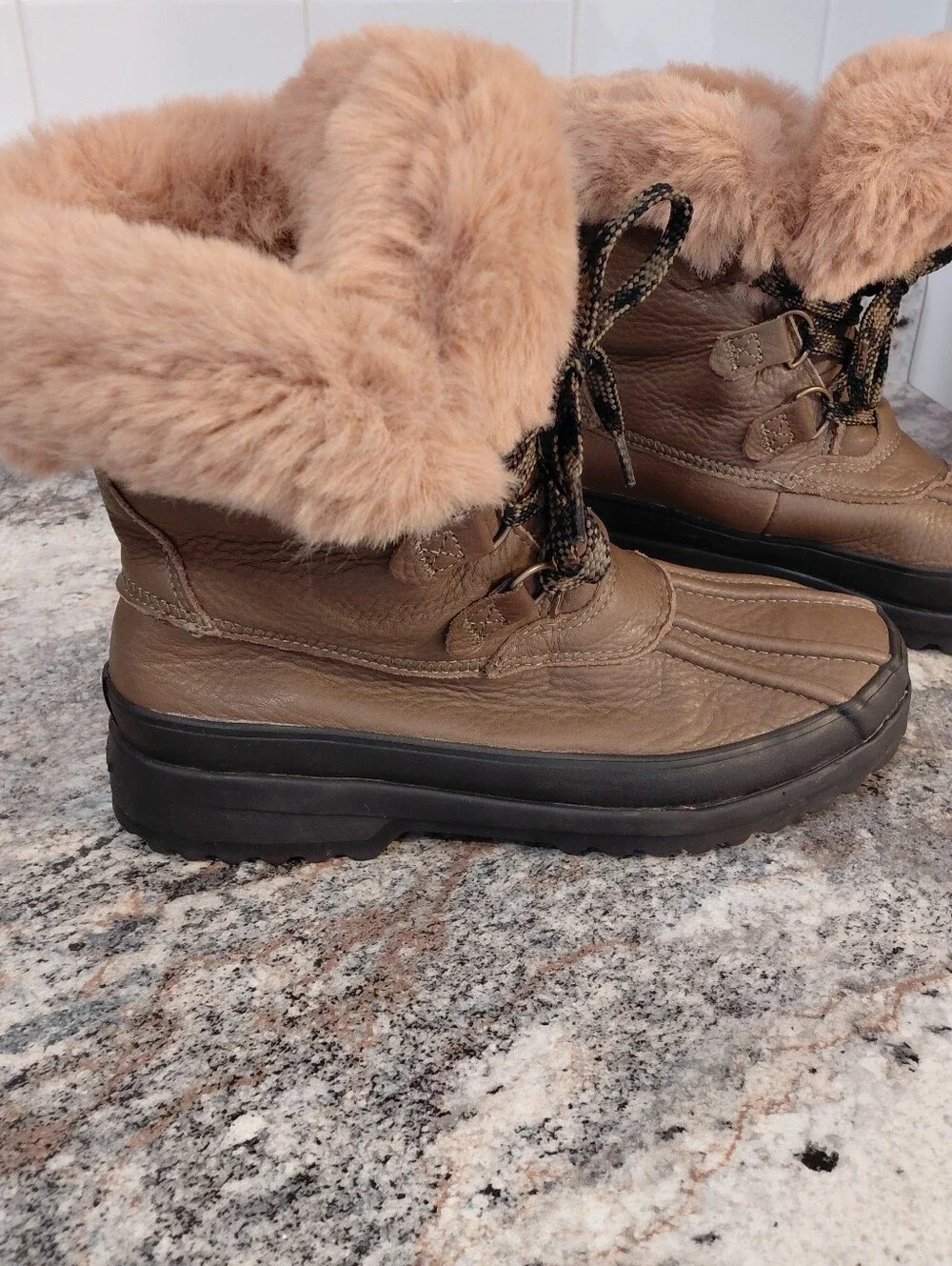 Sperry Olive Green Maritime Faux-Fur Leather Thinsulate Winter Lace-Up Boots